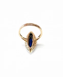 Bague marquise or jaune platine saphir et diamants