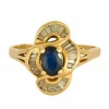 Bague marquise or jaune, saphir et diamants