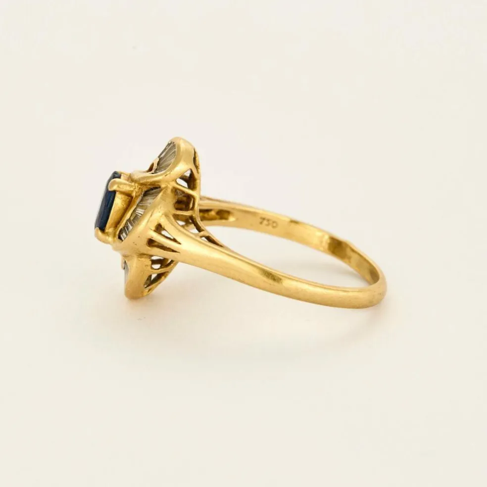 Bague marquise or jaune, saphir et diamants