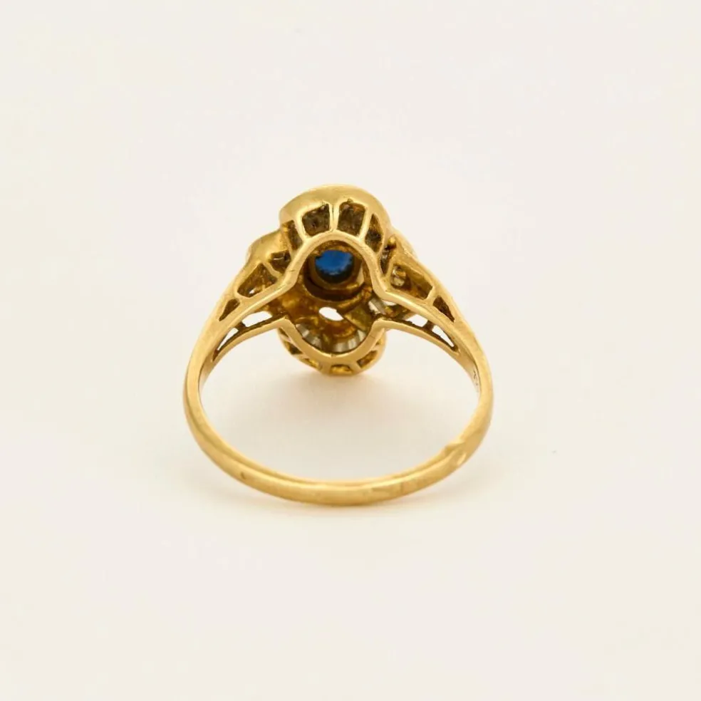 Bague marquise or jaune, saphir et diamants
