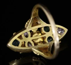 Bague marquise or, émeraudes et diamants Art Nouveau