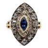 Bague marquise or rose et argent, saphir et diamants taille ancienne (circa 1900)
