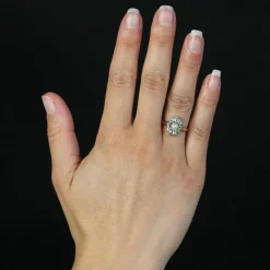 Bague marquise perle fine diamants ancienne