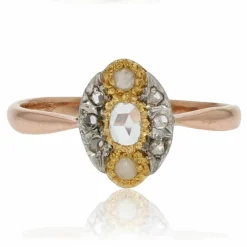 Bague marquise perles fines et diamants ancienne