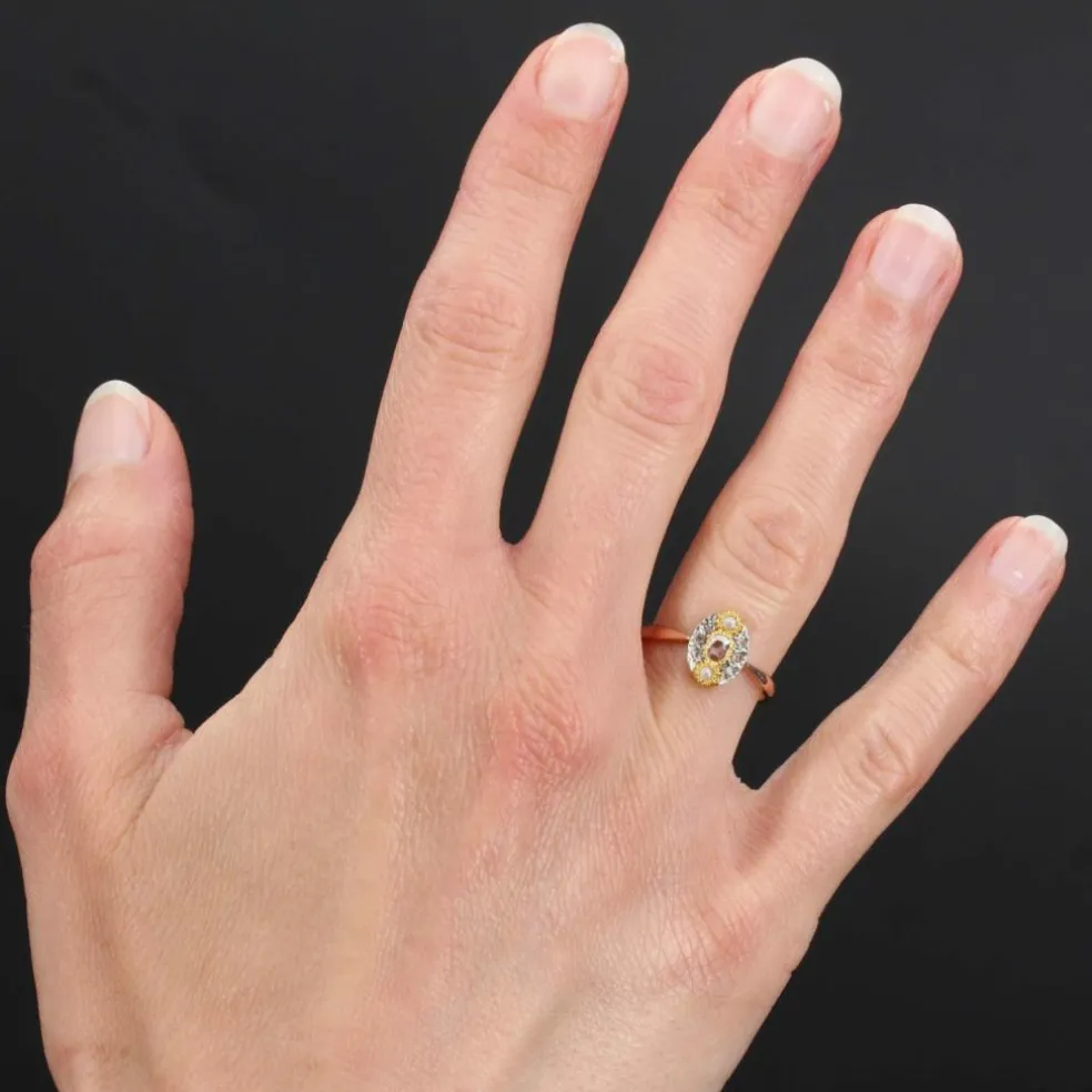 Bague marquise perles fines et diamants ancienne