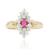 Bague marquise rubis diamants