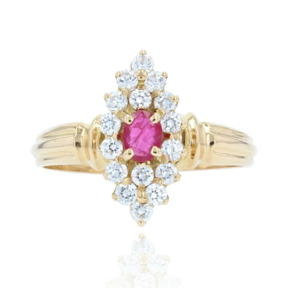 Bague marquise rubis diamants