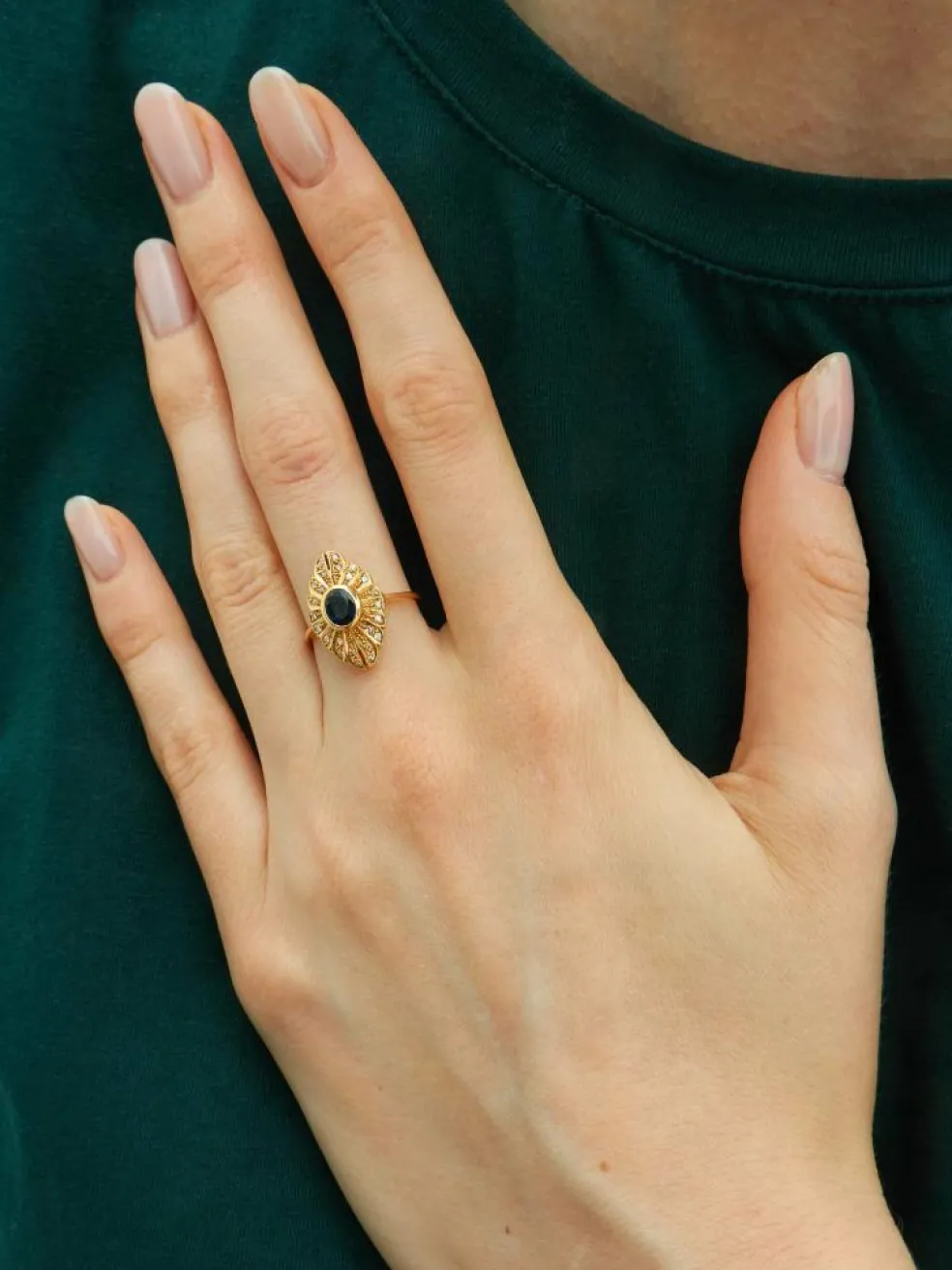 Bague Marquise Saphir et Diamants