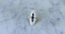 Bague Marquise Saphirs et Diamants Or Jaune