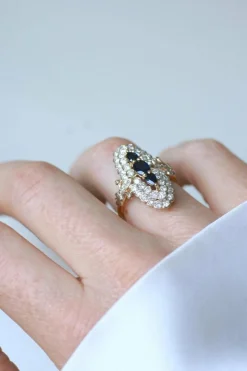 Bague Marquise Saphirs et Diamants Or Jaune