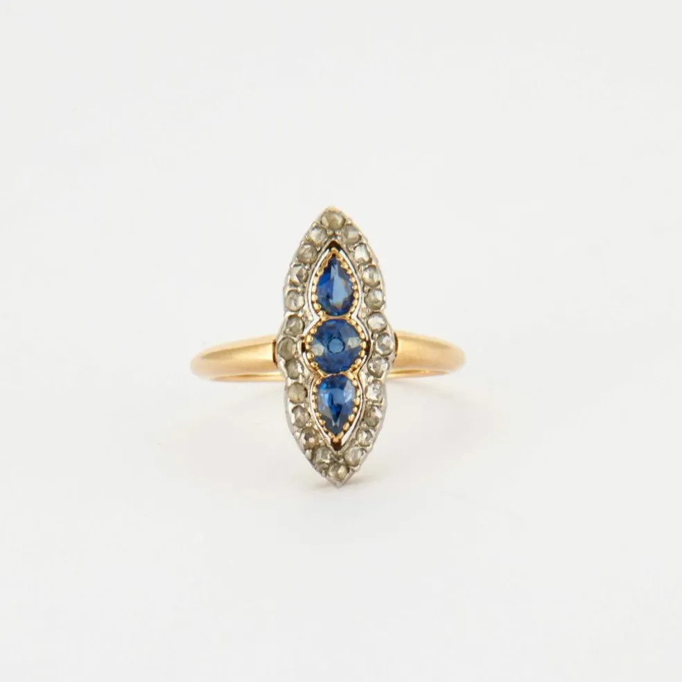 Bague Marquise Saphirs et Diamants
