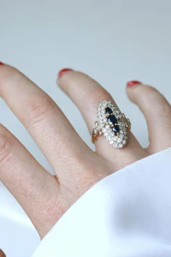 Bague Marquise Saphirs et Diamants Or Jaune