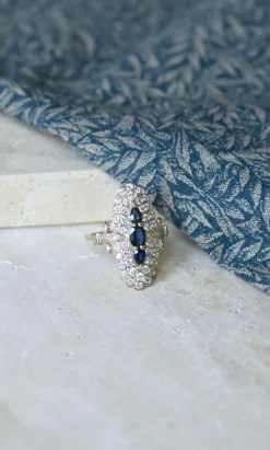 Bague Marquise Saphirs et Diamants Or Jaune