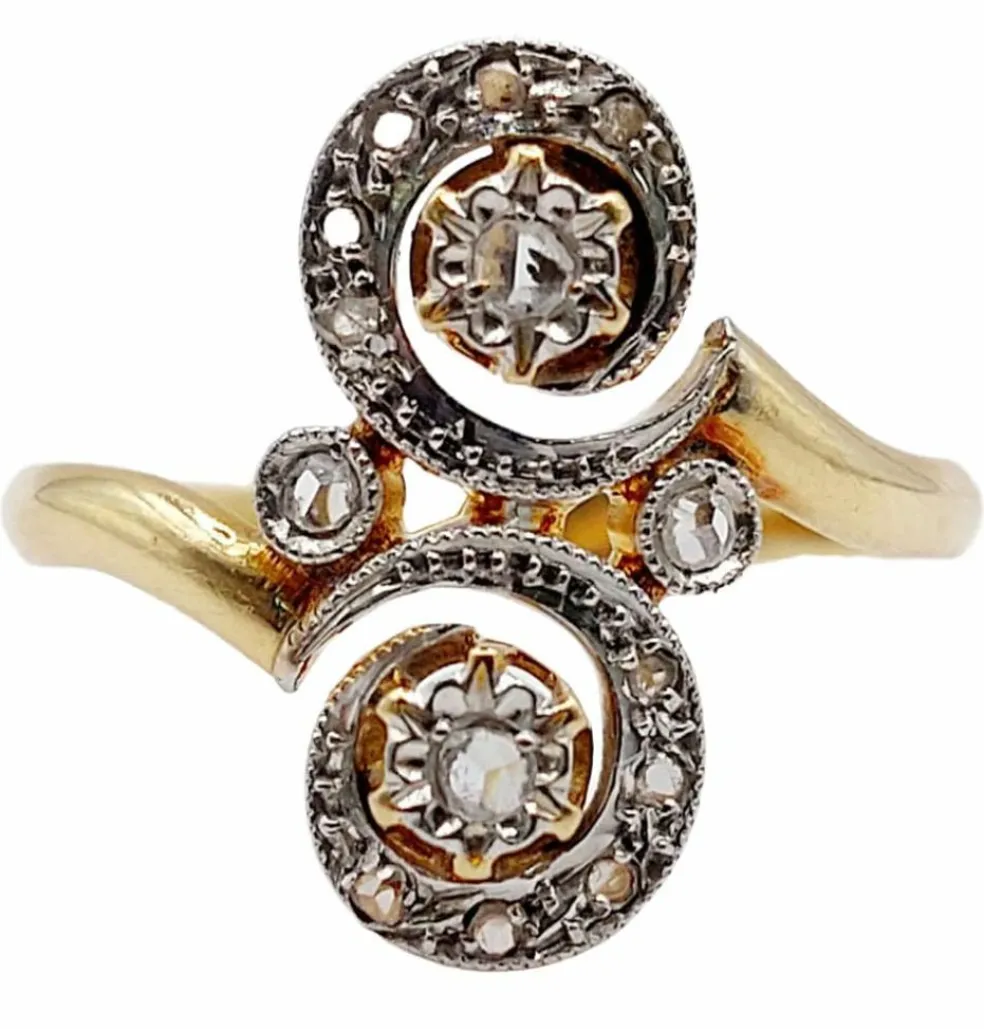Bague marquise victorienne en or et diamant sertis étoilé