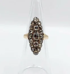 Bague marquise victorienne or jaune et argent, diamants (circa 1880)