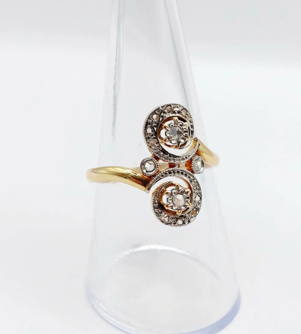 Bague marquise victorienne en or et diamant sertis étoilé