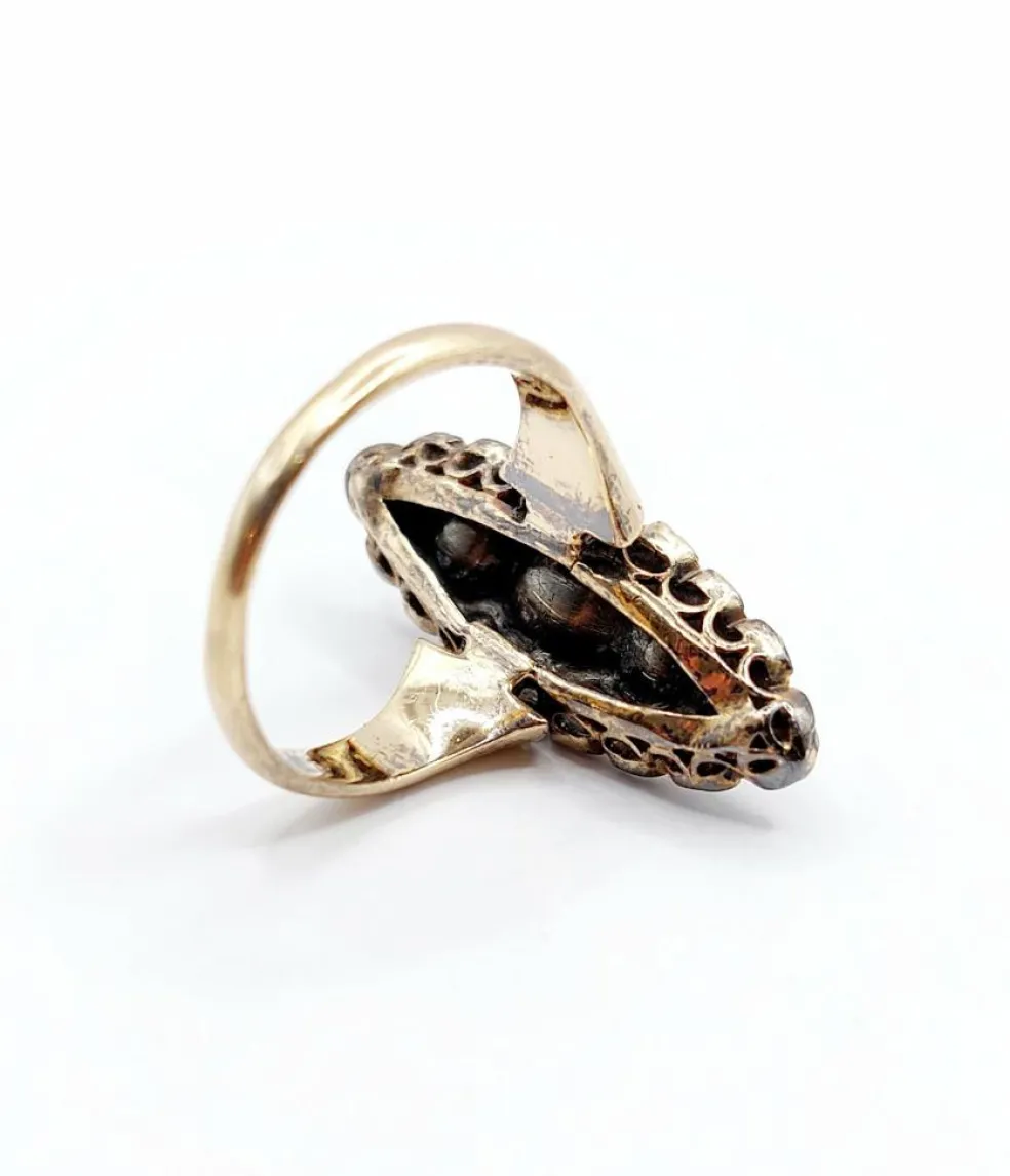 Bague marquise victorienne or jaune et argent, diamants (circa 1880)