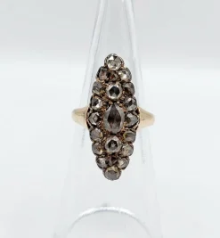 Bague marquise victorienne or jaune et argent, diamants (circa 1880)