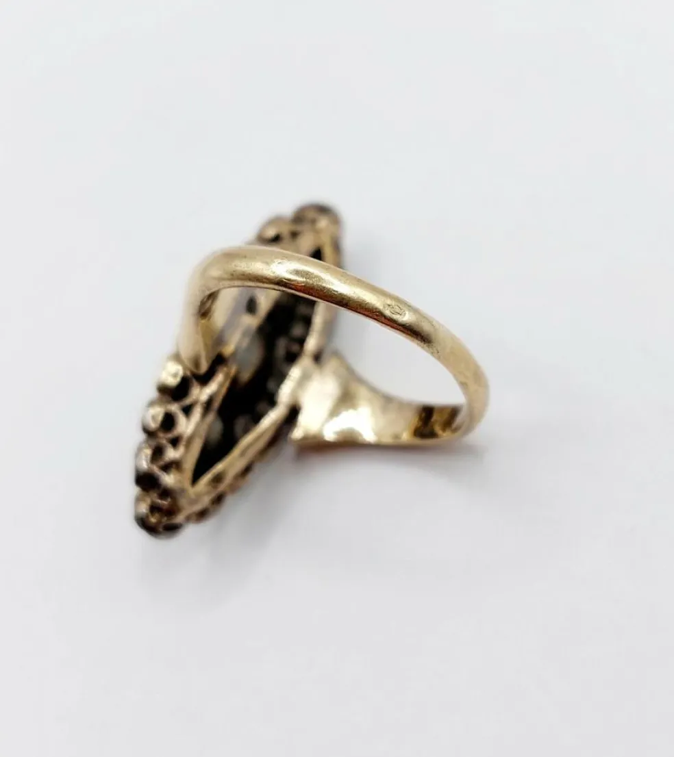 Bague marquise victorienne or jaune et argent, diamants (circa 1880)