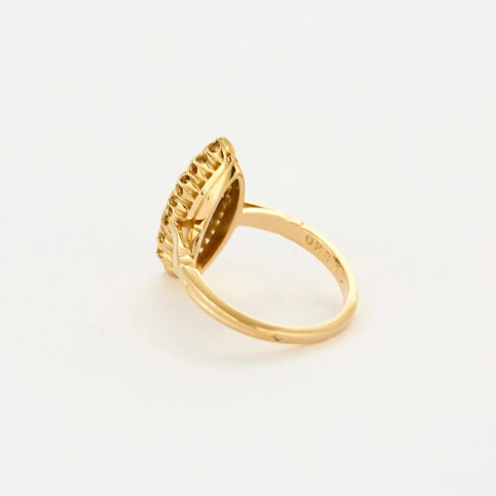 Bague marquise vintage en or 18K, diamants et rubis