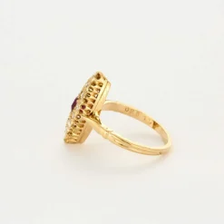 Bague marquise vintage en or 18K, diamants et rubis
