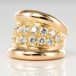 Bague massive godrons pavé de diamant
