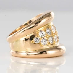 Bague massive godrons pavé de diamant