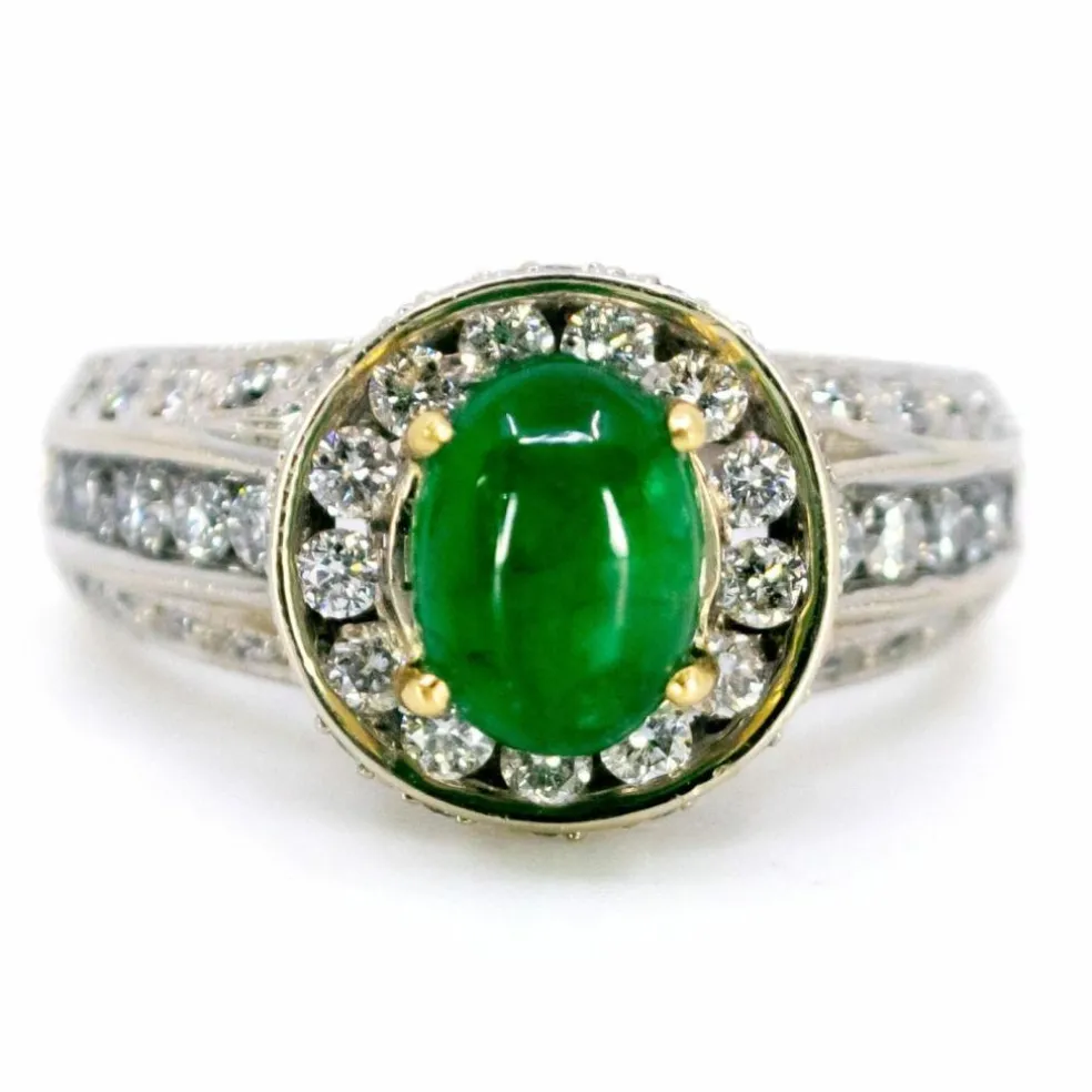 Bague émeraude cabochon, diamant