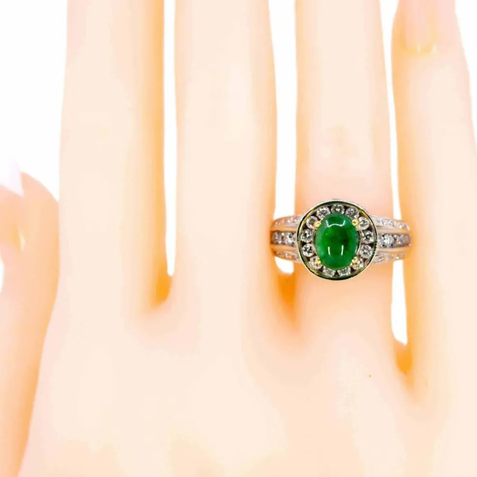 Bague émeraude cabochon, diamant