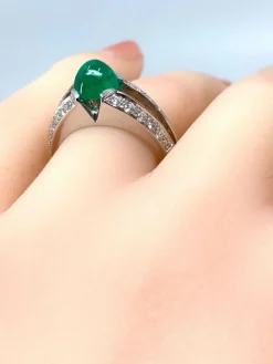 Bague émeraude cabochon diamants