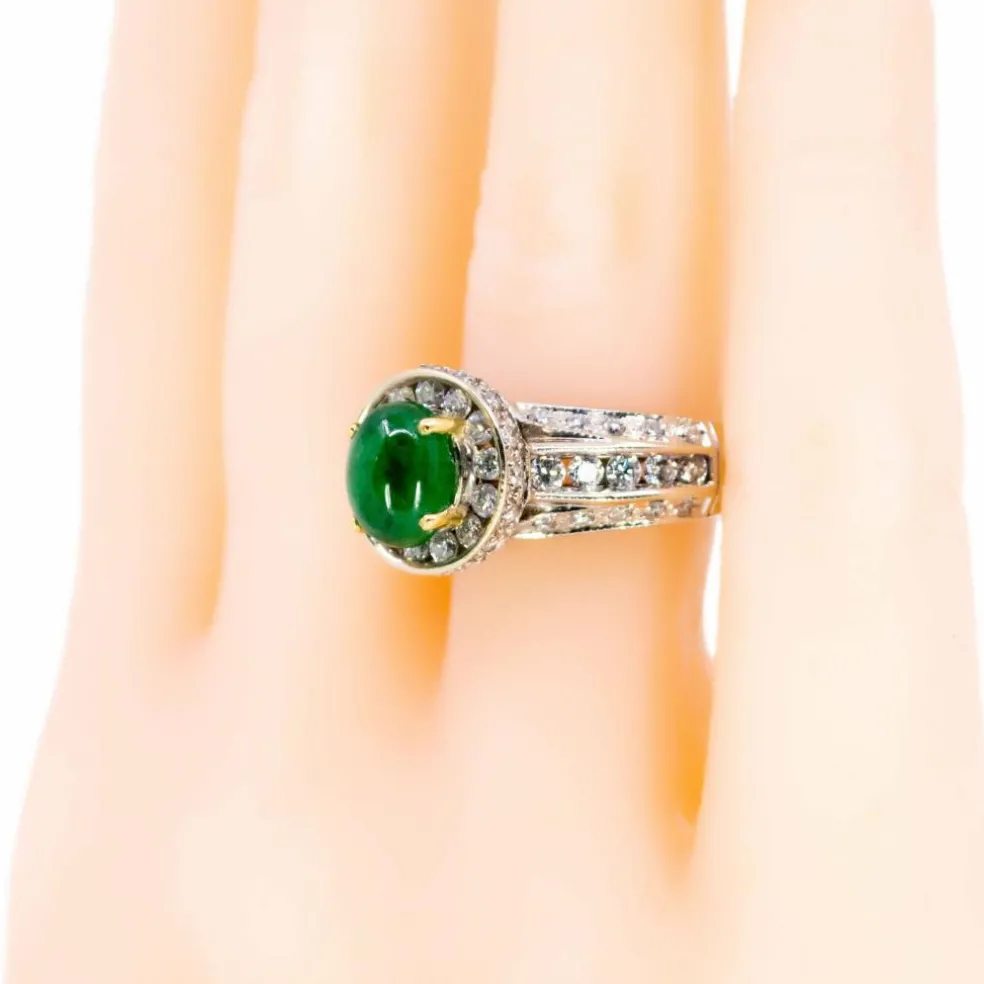 Bague émeraude cabochon, diamant