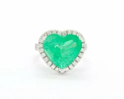 Bague émeraude coeur Colombie 6,60 ct et diamants
