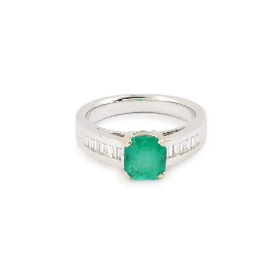 Bague émeraude colombie diamants or blanc (Certificat)
