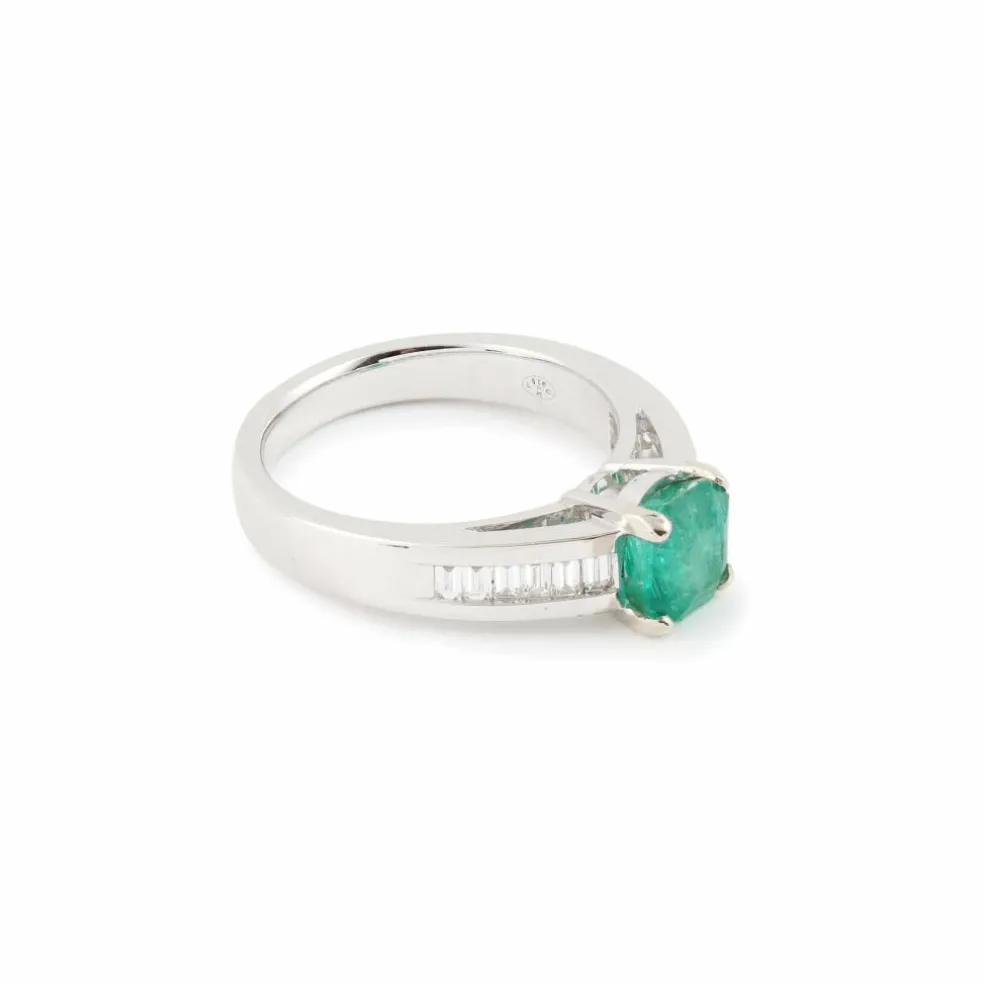 Bague émeraude colombie diamants or blanc (Certificat)