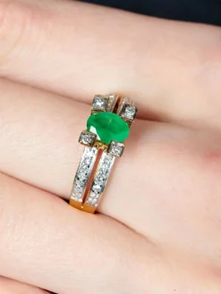Bague émeraude diamants or jaune