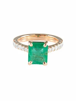 Bague émeraude et diamants or rose