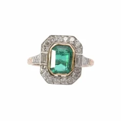 Bague émeraude et diamants en platine et or rose