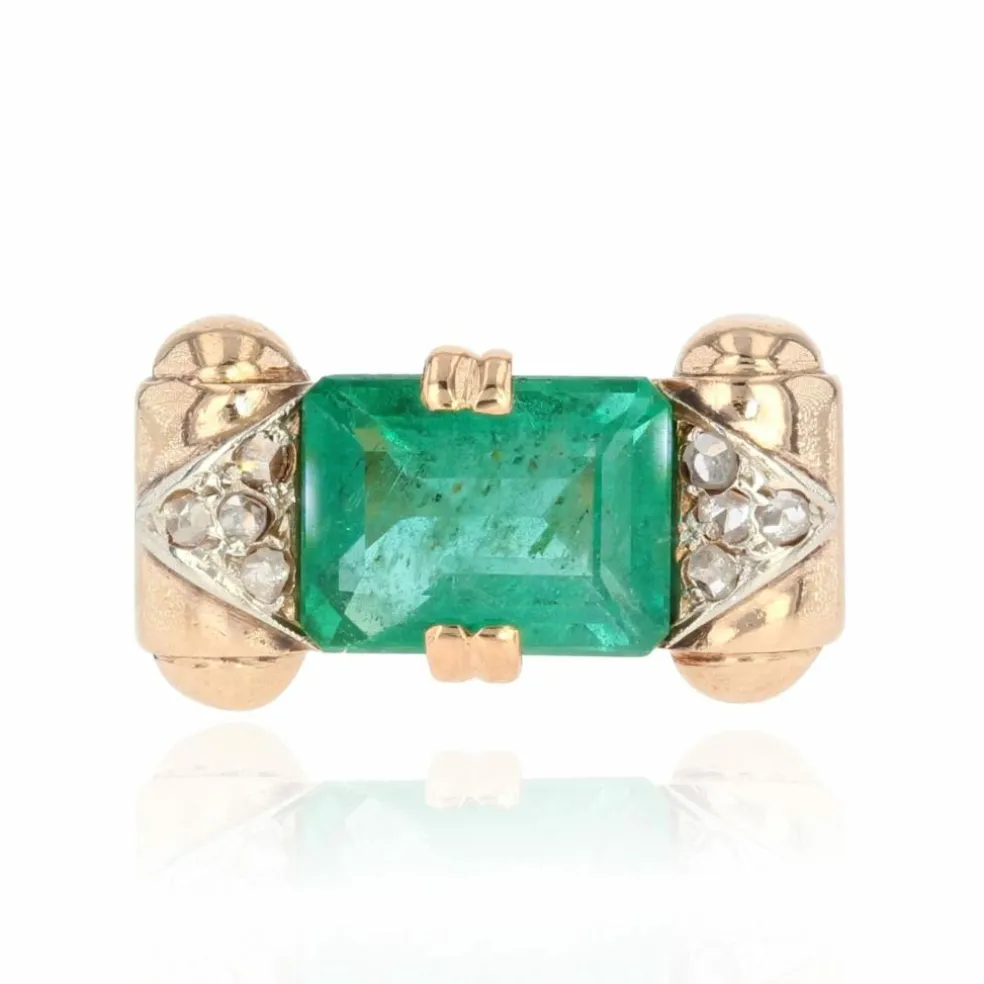 Bague émeraude et diamants Art Déco
