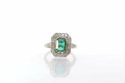 Bague émeraude et diamants en platine et or rose
