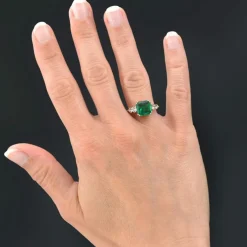 Bague émeraude et diamants or rose