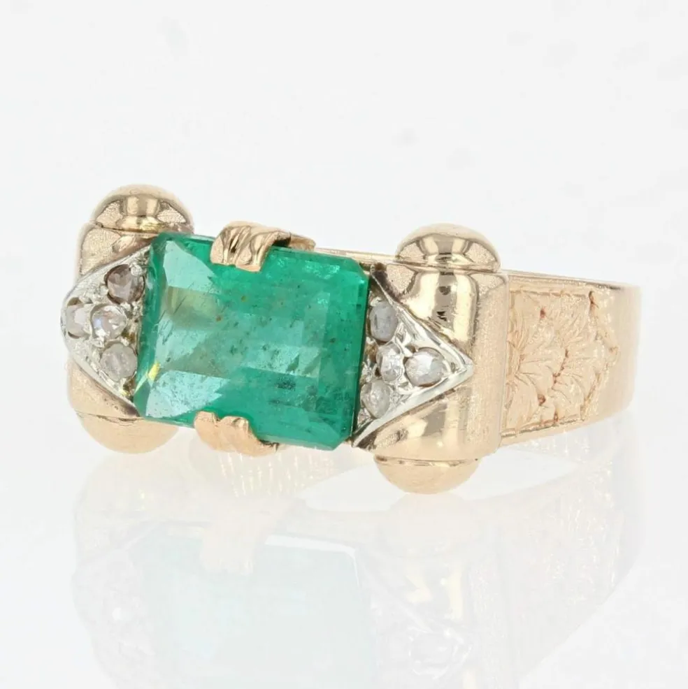 Bague émeraude et diamants Art Déco