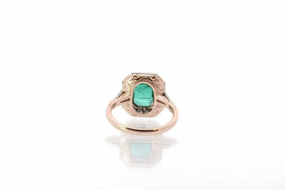 Bague émeraude et diamants en platine et or rose