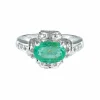 Bague émeraude ovale diamants or blanc