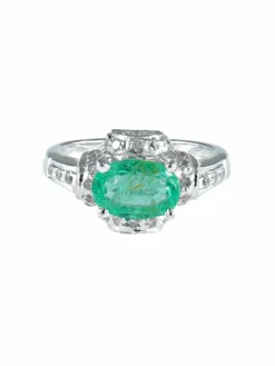 Bague émeraude ovale diamants or blanc