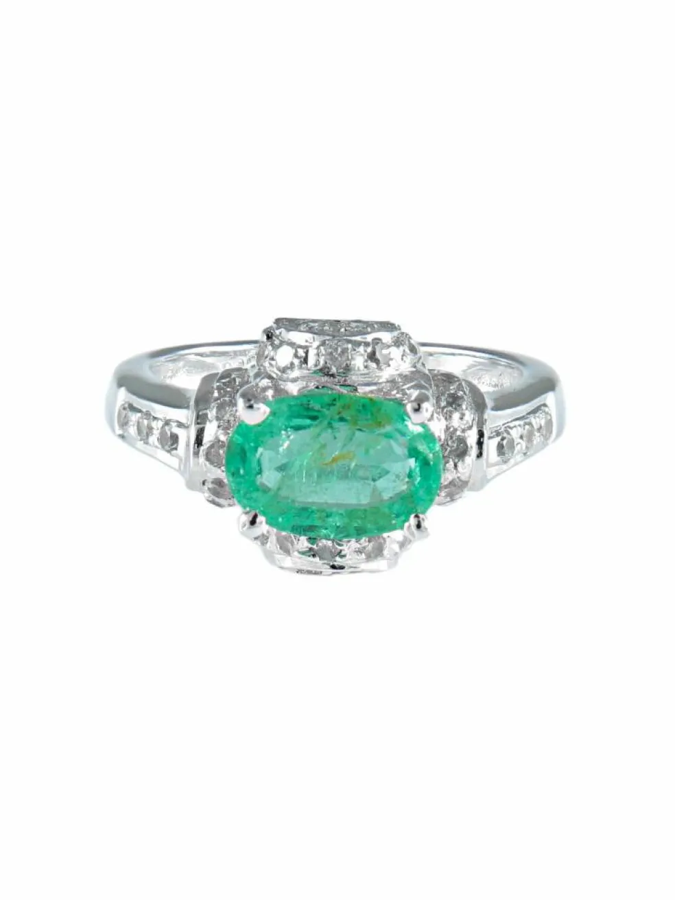 Bague émeraude ovale diamants or blanc