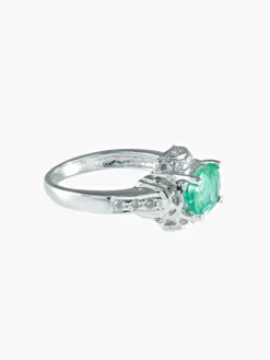 Bague émeraude ovale diamants or blanc