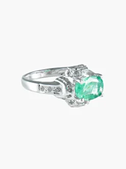 Bague émeraude ovale diamants or blanc