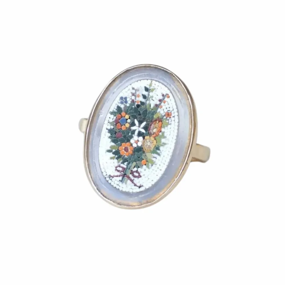 Bague micro mosaïque bouquet fleur or jaune