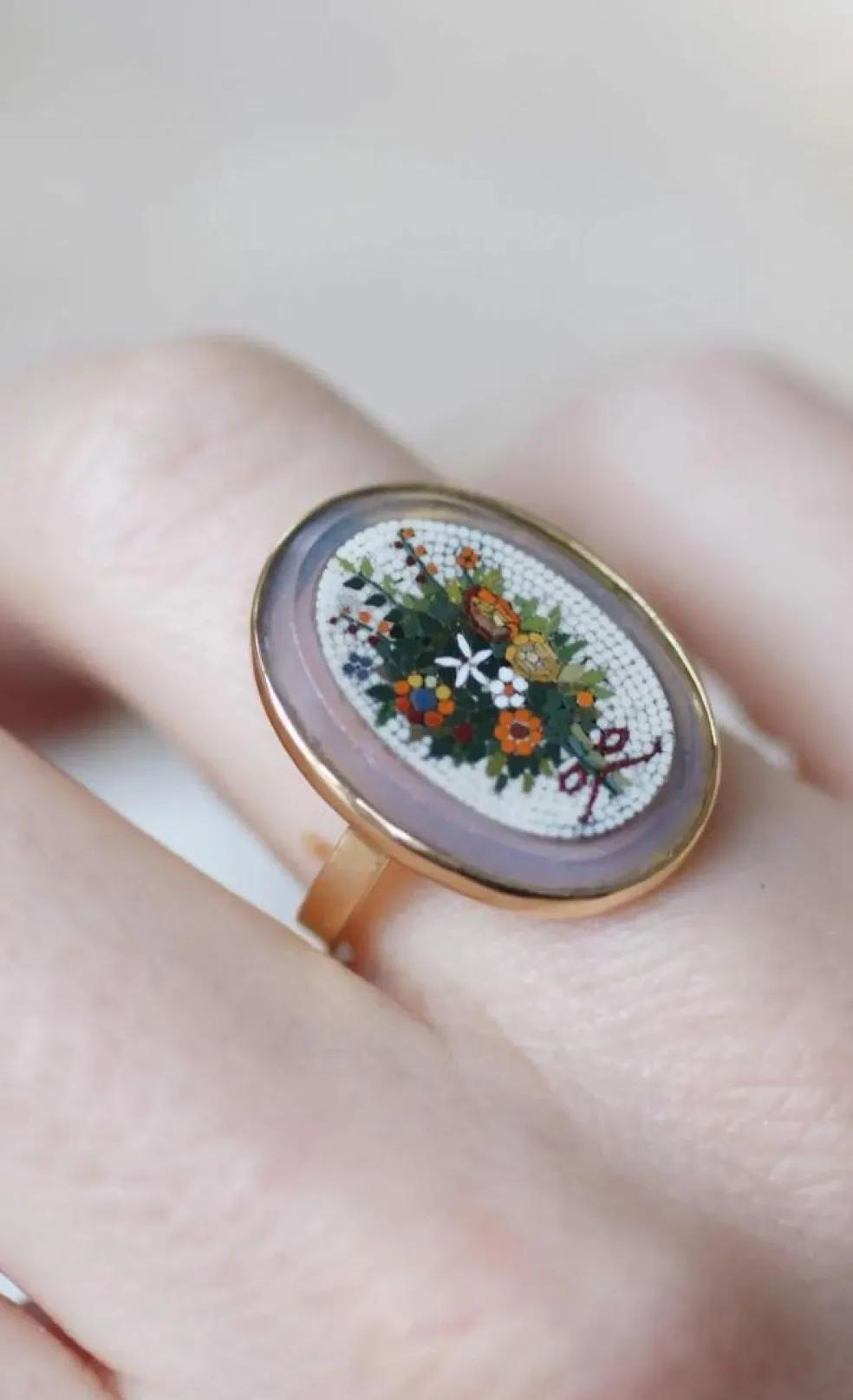 Bague micro mosaïque bouquet fleur or jaune