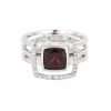 Bague moderne or gris, grenat et diamants